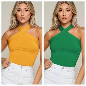 NWT Set of 2 SHEIN BAE Criss Cross Halter Tops Size Large